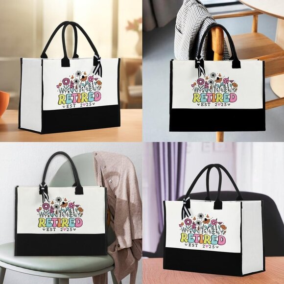 Canvas Tote Bag Large Capacity Retirement Gift Vacation Work Shopping - Picture 3 of 6